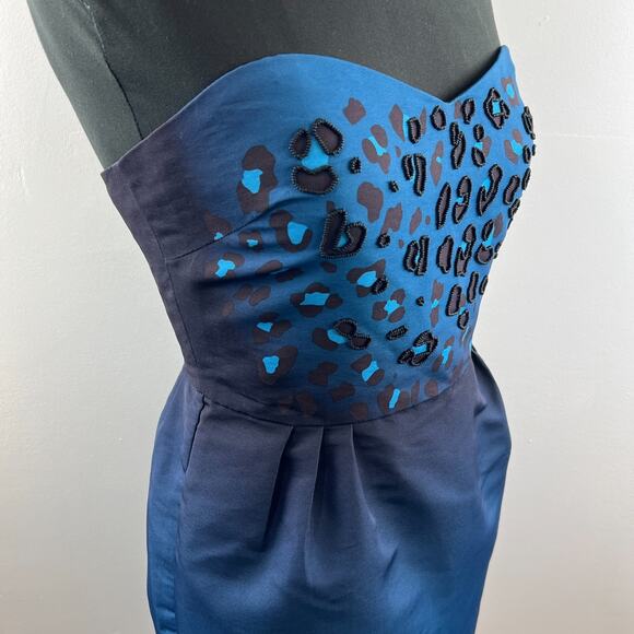 URBAN OUTFITTERS Silence + Noise Navy Blue Bead Trim Ombre Leopard Dress M NEW - Picture 4 of 10